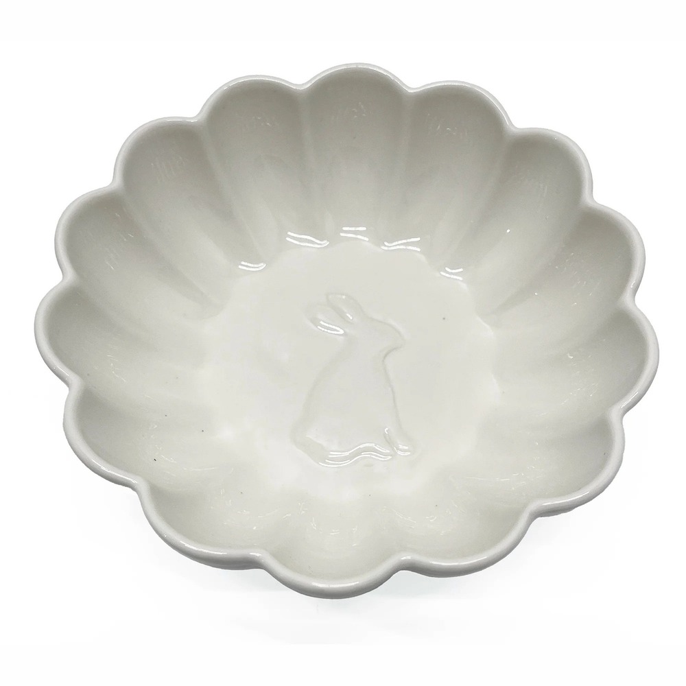 My Texas House Embossed Bunny Stoneware Plate Bowl – White Scalloped,‎ 6" Easter